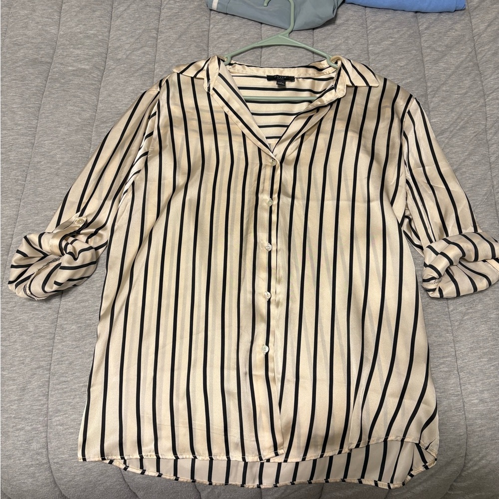 Haver London Beige and Black Striped Button-Down Shirt